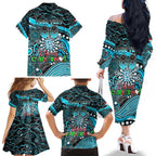 Merry Christmas AFL Power Family Matching Off The Shoulder Long Sleeve Dress and Hawaiian Shirt Aboriginal Santa Football Mascot