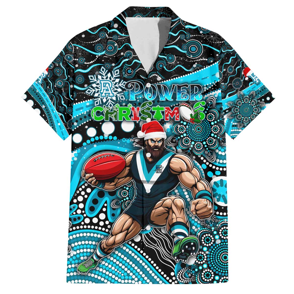 Merry Christmas AFL Power Family Matching Off The Shoulder Long Sleeve Dress and Hawaiian Shirt Aboriginal Santa Football Mascot