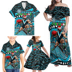 Merry Christmas AFL Power Family Matching Off Shoulder Maxi Dress and Hawaiian Shirt Aboriginal Santa Football Mascot