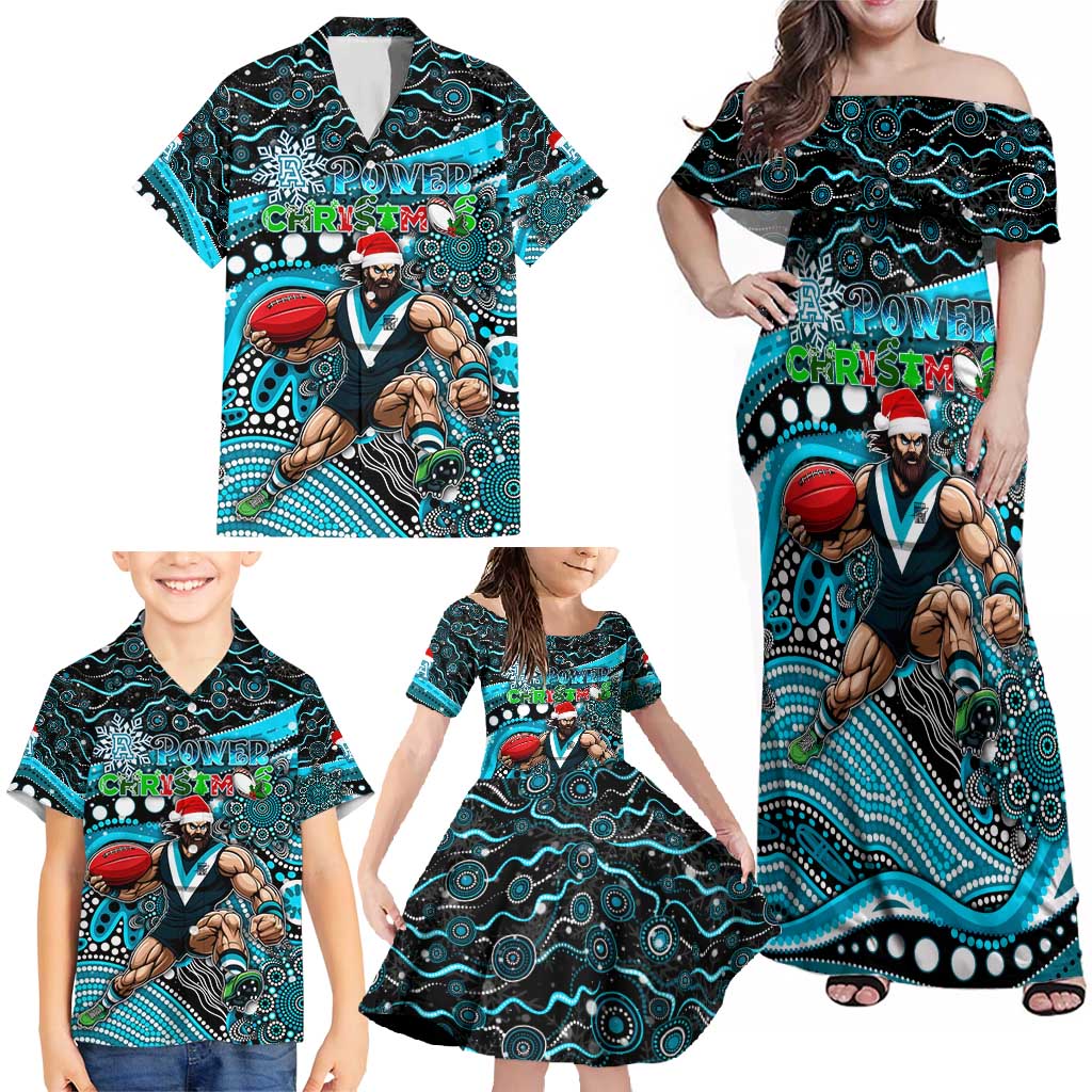 Merry Christmas AFL Power Family Matching Off Shoulder Maxi Dress and Hawaiian Shirt Aboriginal Santa Football Mascot