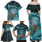 Merry Christmas AFL Power Family Matching Off Shoulder Maxi Dress and Hawaiian Shirt Aboriginal Santa Football Mascot