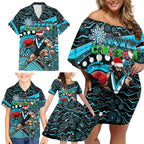 Merry Christmas AFL Power Family Matching Off Shoulder Short Dress and Hawaiian Shirt Aboriginal Santa Football Mascot