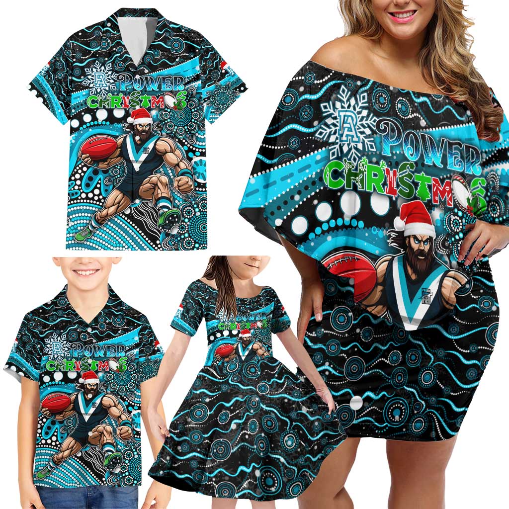 Merry Christmas AFL Power Family Matching Off Shoulder Short Dress and Hawaiian Shirt Aboriginal Santa Football Mascot