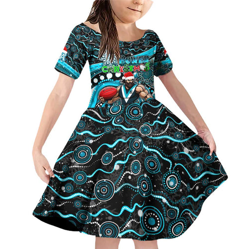 Merry Christmas AFL Power Family Matching Off Shoulder Short Dress and Hawaiian Shirt Aboriginal Santa Football Mascot
