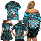 Merry Christmas AFL Power Family Matching Off Shoulder Short Dress and Hawaiian Shirt Aboriginal Santa Football Mascot