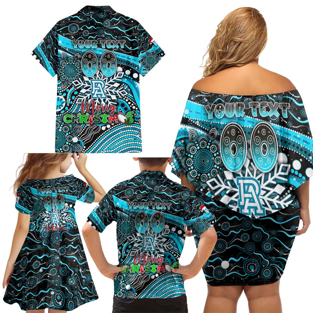 Merry Christmas AFL Power Family Matching Off Shoulder Short Dress and Hawaiian Shirt Aboriginal Santa Football Mascot