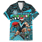 Merry Christmas AFL Power Family Matching Off Shoulder Short Dress and Hawaiian Shirt Aboriginal Santa Football Mascot
