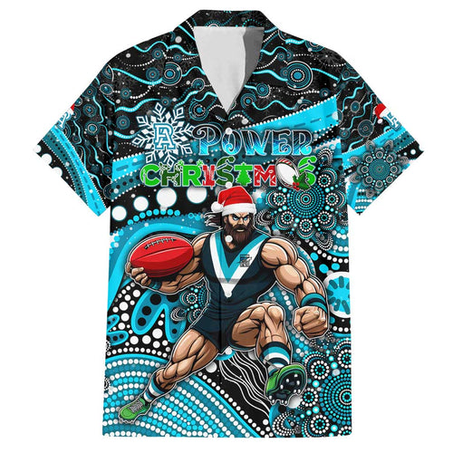 Merry Christmas AFL Power Family Matching Off Shoulder Short Dress and Hawaiian Shirt Aboriginal Santa Football Mascot