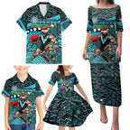 Merry Christmas AFL Power Family Matching Puletasi and Hawaiian Shirt Aboriginal Santa Football Mascot