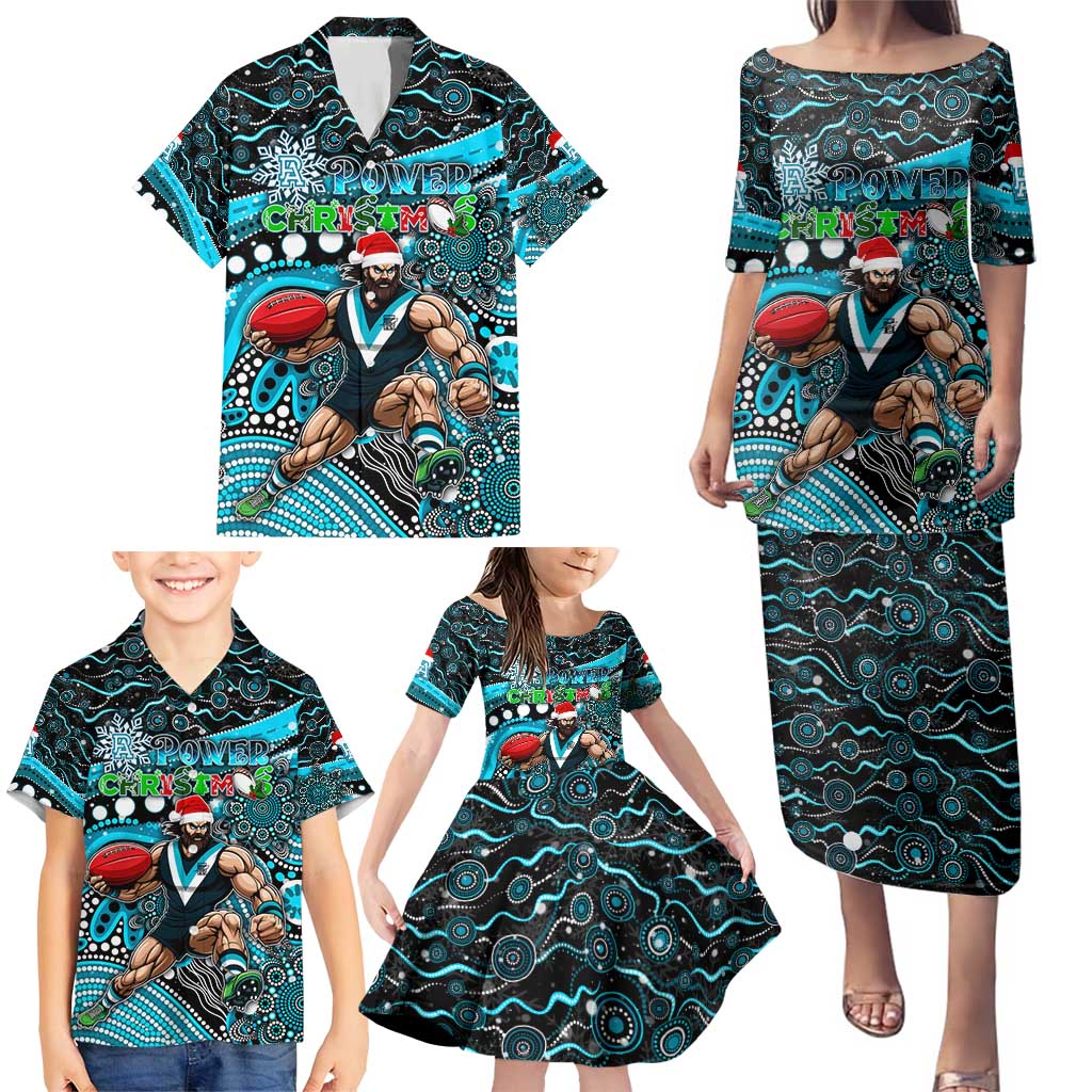 Merry Christmas AFL Power Family Matching Puletasi and Hawaiian Shirt Aboriginal Santa Football Mascot