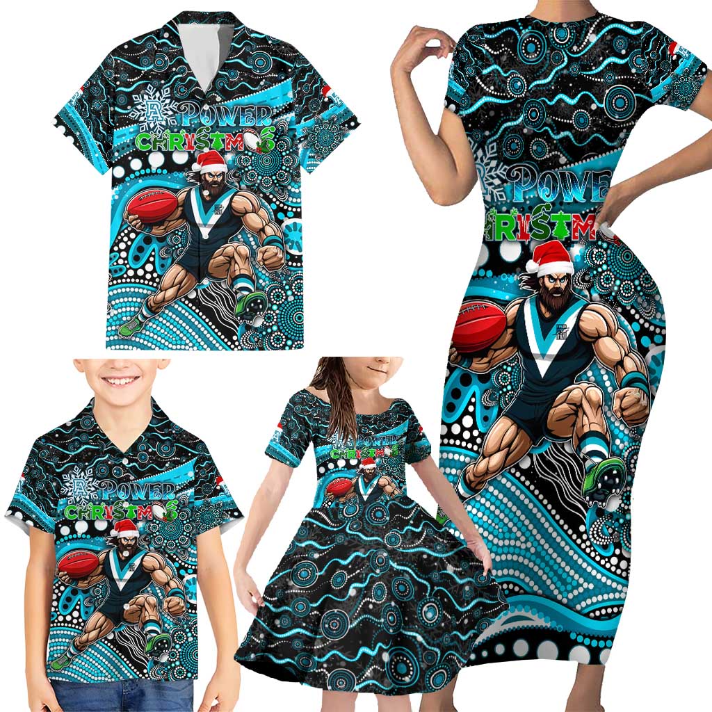 Merry Christmas AFL Power Family Matching Short Sleeve Bodycon Dress and Hawaiian Shirt Aboriginal Santa Football Mascot