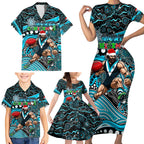 Merry Christmas AFL Power Family Matching Short Sleeve Bodycon Dress and Hawaiian Shirt Aboriginal Santa Football Mascot
