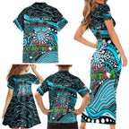 Merry Christmas AFL Power Family Matching Short Sleeve Bodycon Dress and Hawaiian Shirt Aboriginal Santa Football Mascot