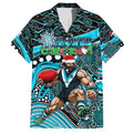 Merry Christmas AFL Power Family Matching Short Sleeve Bodycon Dress and Hawaiian Shirt Aboriginal Santa Football Mascot