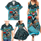 Merry Christmas AFL Power Family Matching Summer Maxi Dress and Hawaiian Shirt Aboriginal Santa Football Mascot