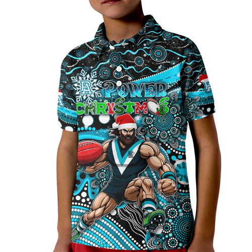 Merry Christmas AFL Power Kid Polo Shirt Aboriginal Santa Football Mascot