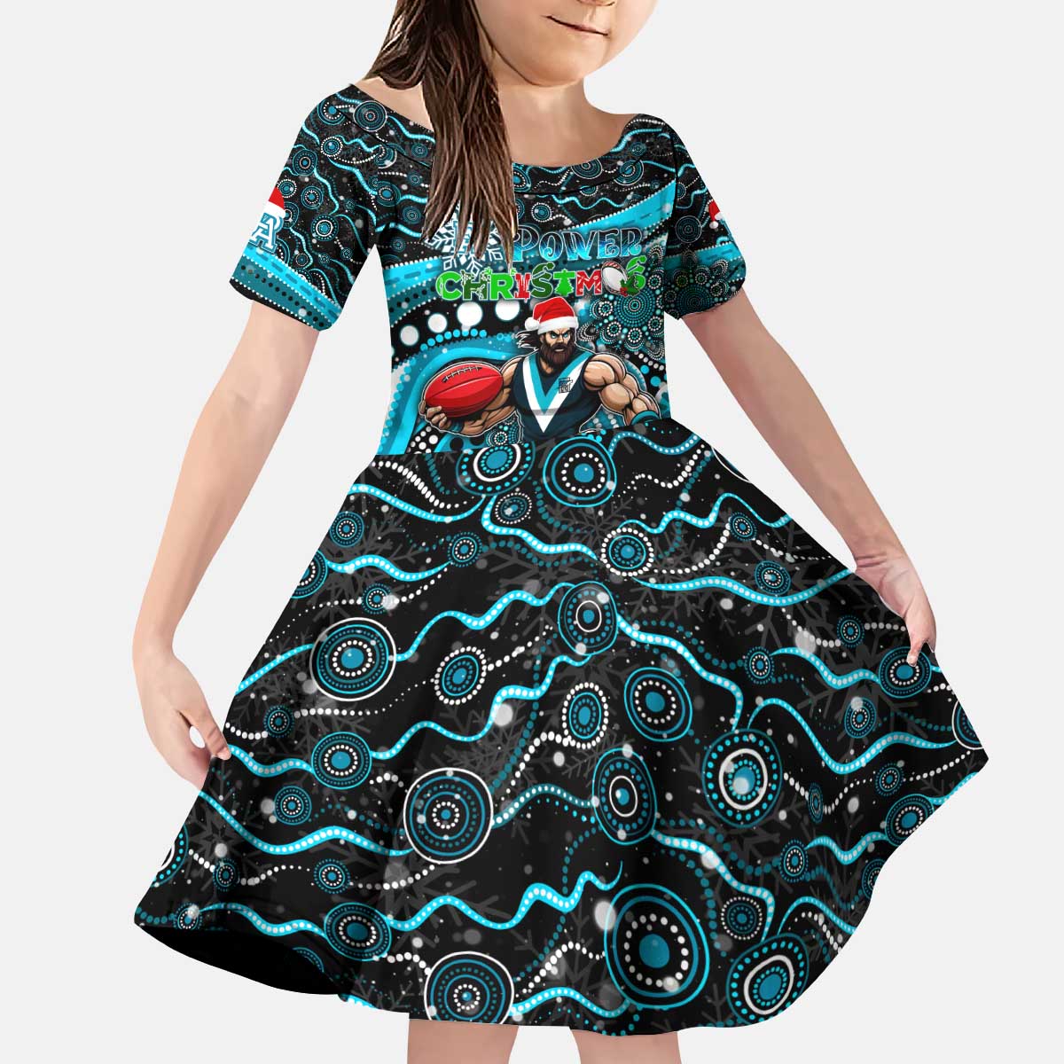 Merry Christmas AFL Power Kid Short Sleeve Dress Aboriginal Santa Football Mascot