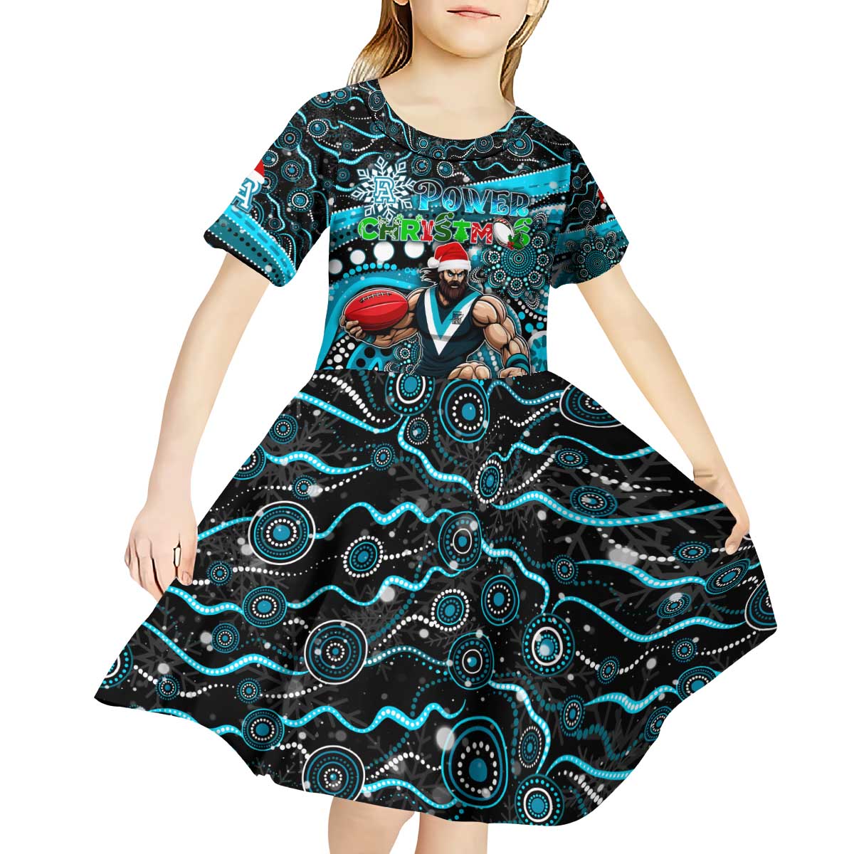 Merry Christmas AFL Power Kid Short Sleeve Dress Aboriginal Santa Football Mascot