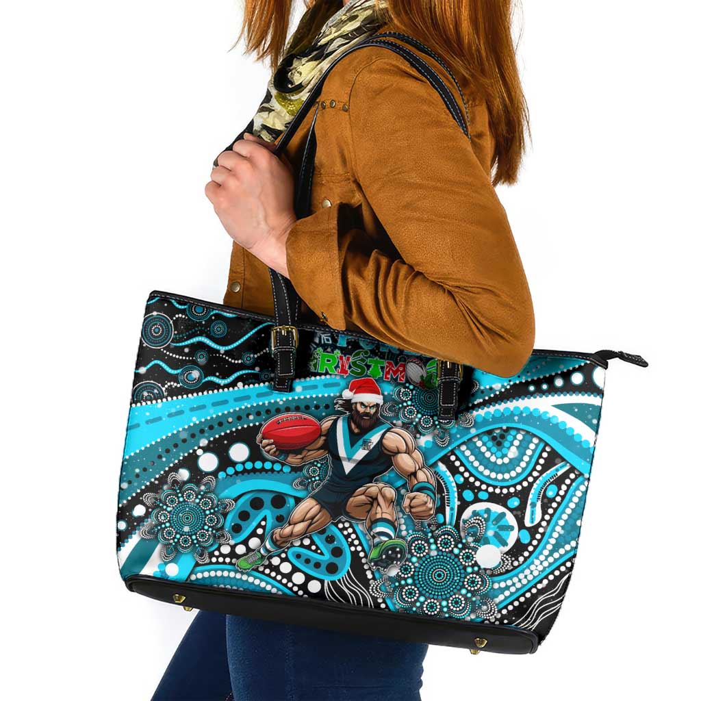 Merry Christmas AFL Power Leather Tote Bag Aboriginal Santa Football Mascot