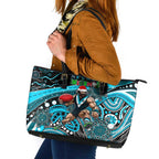 Merry Christmas AFL Power Leather Tote Bag Aboriginal Santa Football Mascot