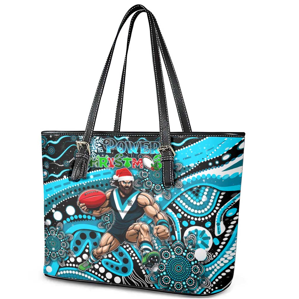 Merry Christmas AFL Power Leather Tote Bag Aboriginal Santa Football Mascot