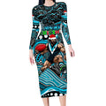 Merry Christmas AFL Power Long Sleeve Bodycon Dress Aboriginal Santa Football Mascot