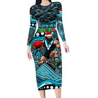 Merry Christmas AFL Power Long Sleeve Bodycon Dress Aboriginal Santa Football Mascot