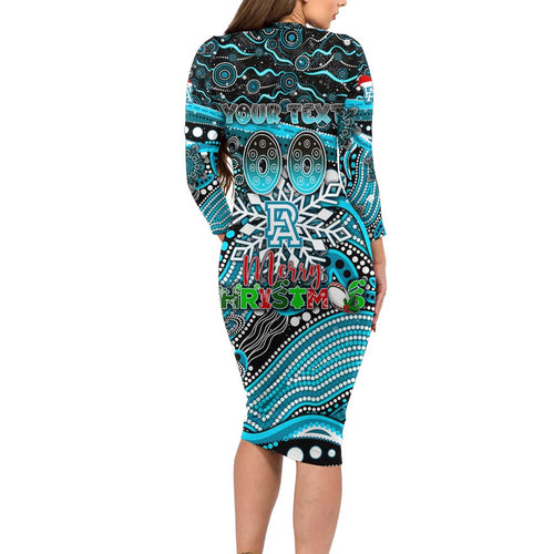 Merry Christmas AFL Power Long Sleeve Bodycon Dress Aboriginal Santa Football Mascot