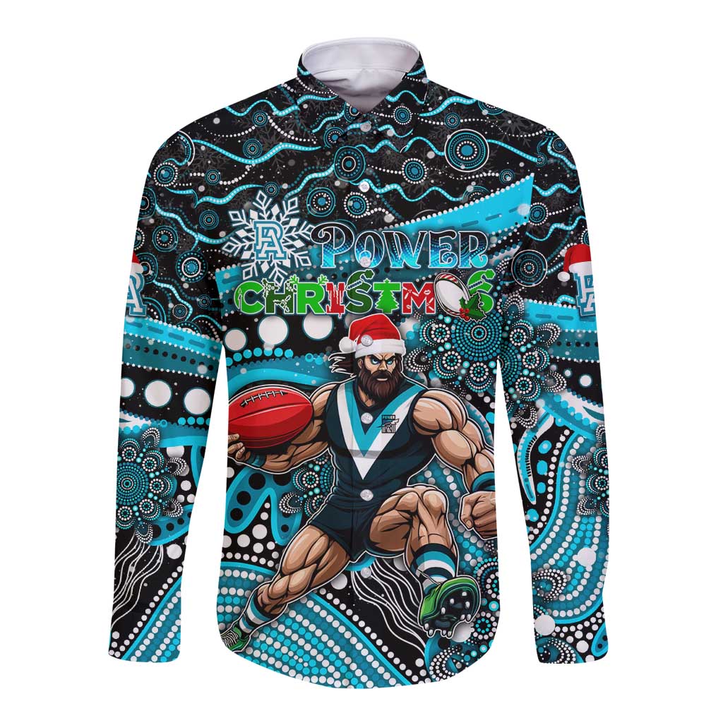Merry Christmas AFL Power Long Sleeve Button Shirt Aboriginal Santa Football Mascot