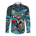 Merry Christmas AFL Power Long Sleeve Button Shirt Aboriginal Santa Football Mascot