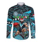 Merry Christmas AFL Power Long Sleeve Button Shirt Aboriginal Santa Football Mascot