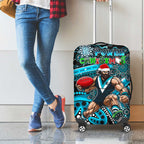 Merry Christmas AFL Power Luggage Cover Aboriginal Santa Football Mascot