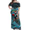 Merry Christmas AFL Power Off Shoulder Maxi Dress Aboriginal Santa Football Mascot