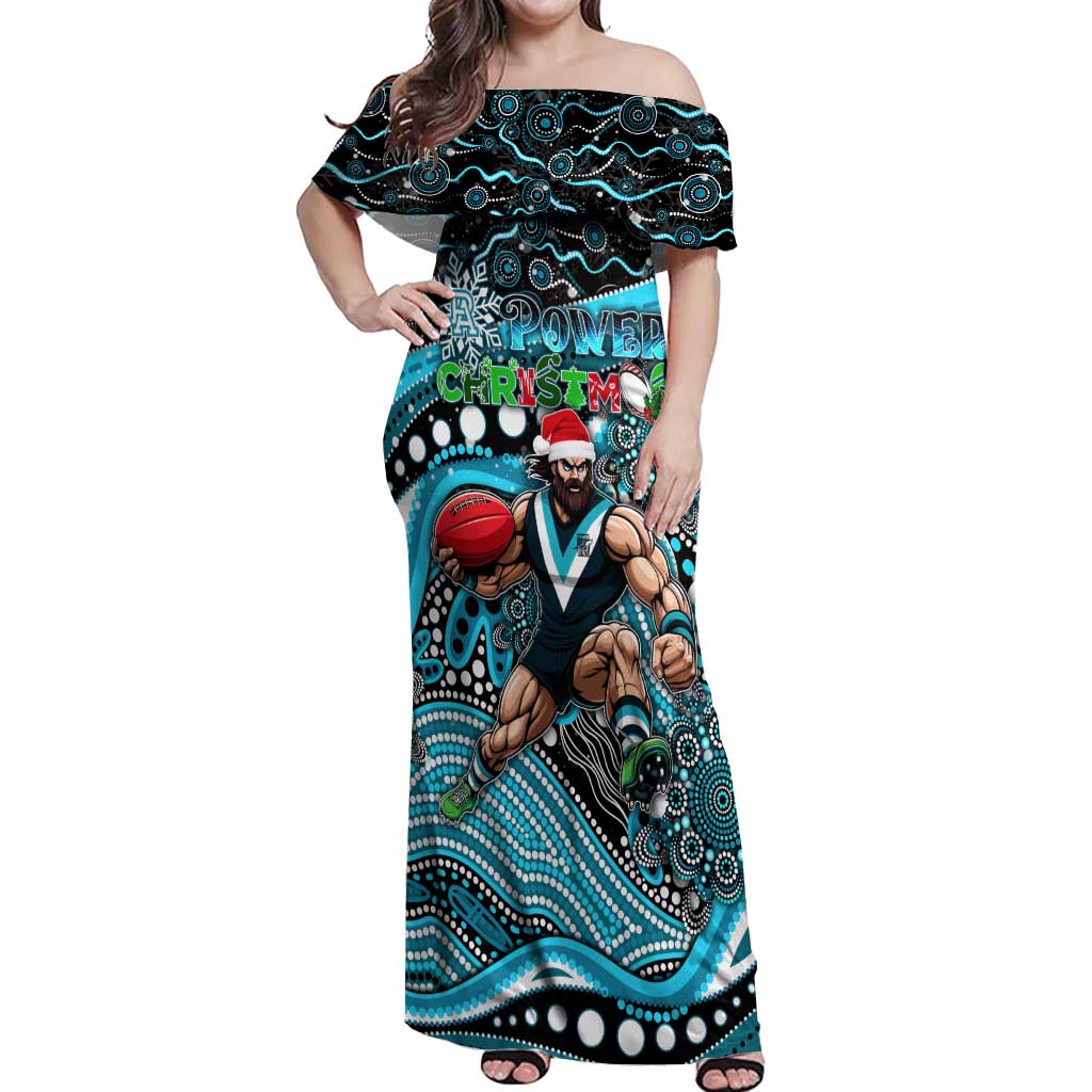 Merry Christmas AFL Power Off Shoulder Maxi Dress Aboriginal Santa Football Mascot