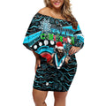 Merry Christmas AFL Power Off Shoulder Short Dress Aboriginal Santa Football Mascot