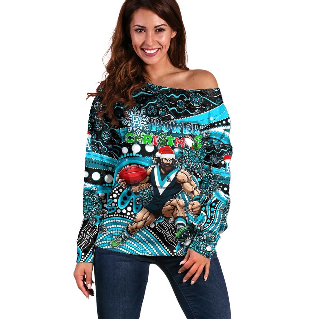 Merry Christmas AFL Power Off Shoulder Sweater Aboriginal Santa Football Mascot