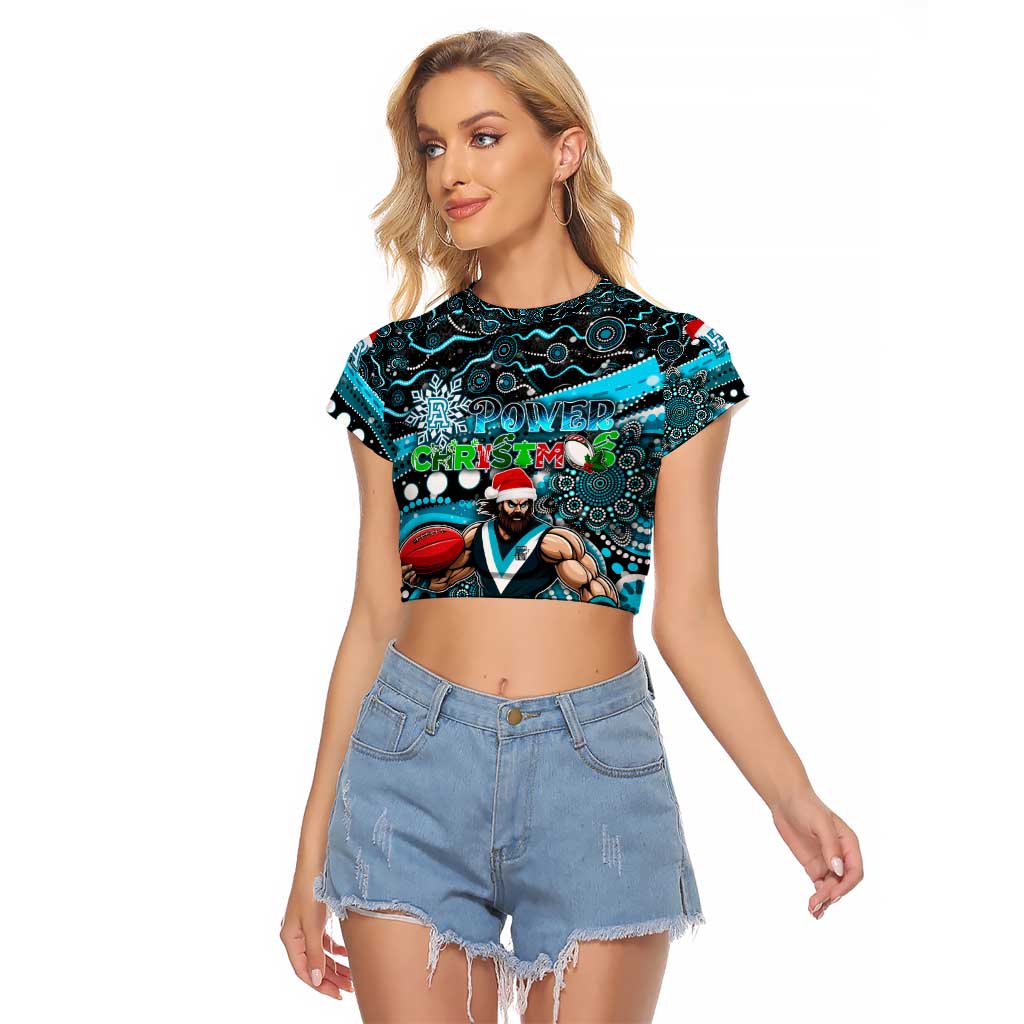 Merry Christmas AFL Power Raglan Cropped T Shirt Aboriginal Santa Football Mascot