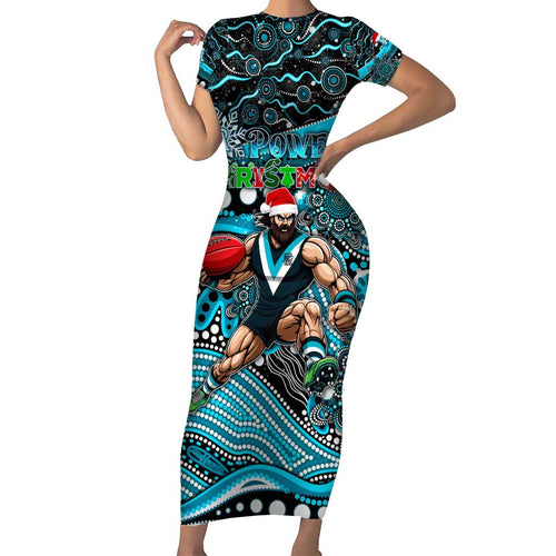 Merry Christmas AFL Power Short Sleeve Bodycon Dress Aboriginal Santa Football Mascot