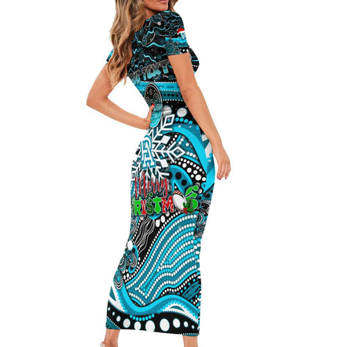 Merry Christmas AFL Power Short Sleeve Bodycon Dress Aboriginal Santa Football Mascot
