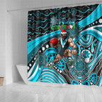 Merry Christmas AFL Power Shower Curtain Aboriginal Santa Football Mascot