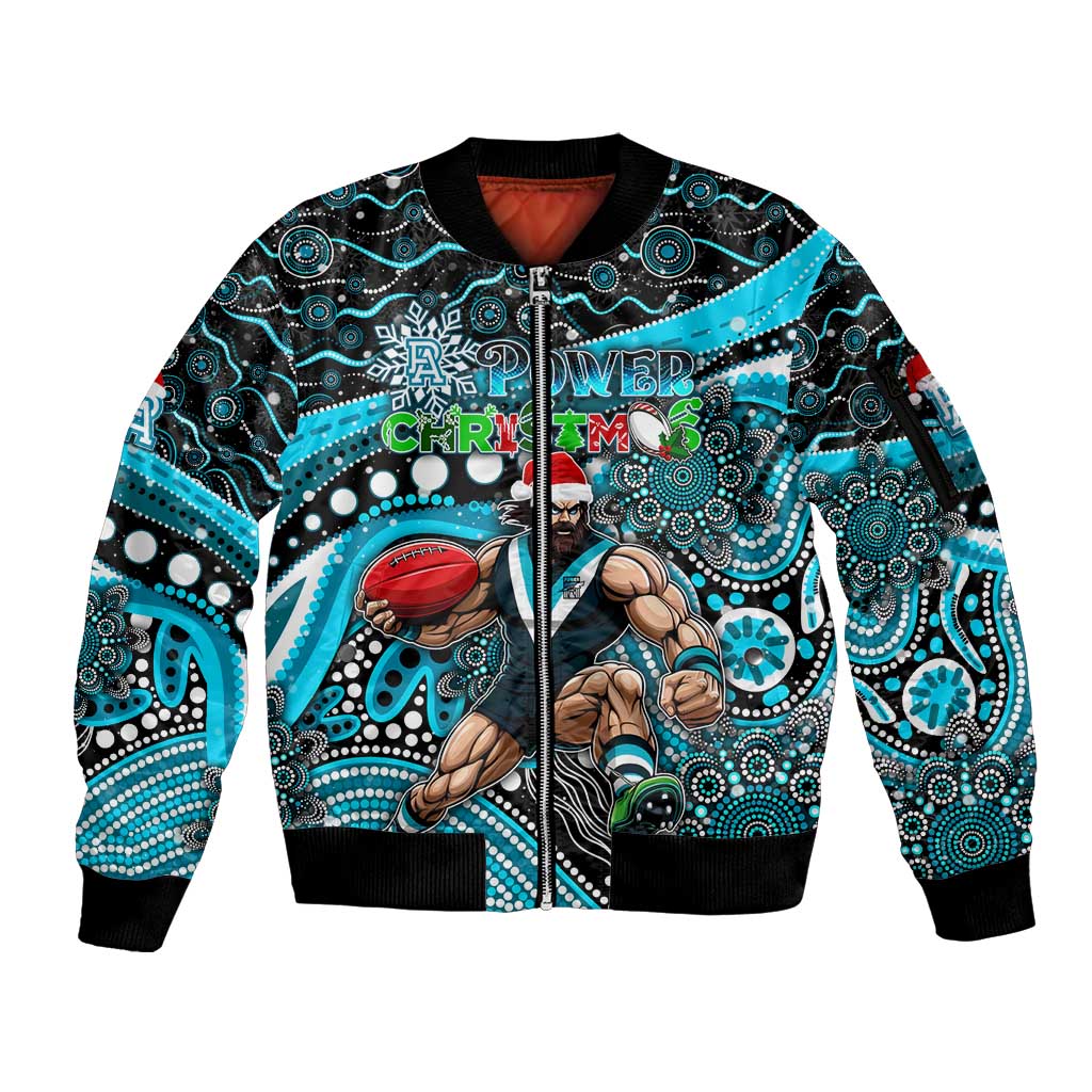Merry Christmas AFL Power Sleeve Zip Bomber Jacket Aboriginal Santa Football Mascot