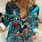 Merry Christmas AFL Power Women Casual Shirt Aboriginal Santa Football Mascot