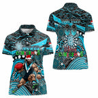 Merry Christmas AFL Power Women Polo Shirt Aboriginal Santa Football Mascot
