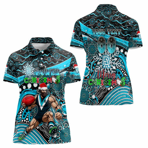 Merry Christmas AFL Power Women Polo Shirt Aboriginal Santa Football Mascot