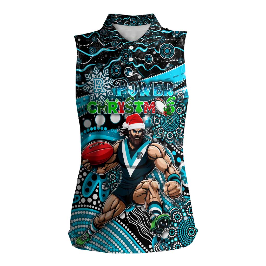 Merry Christmas AFL Power Women Sleeveless Polo Shirt Aboriginal Santa Football Mascot