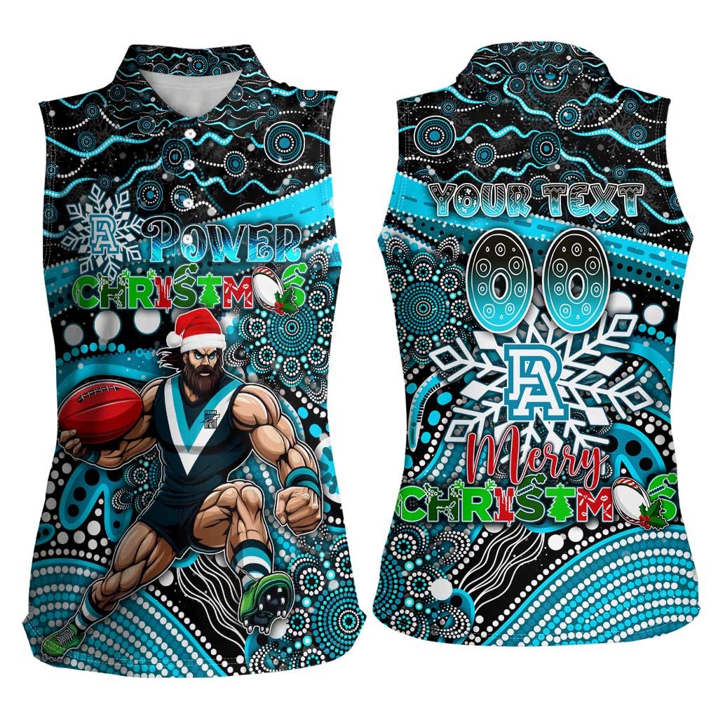 Merry Christmas AFL Power Women Sleeveless Polo Shirt Aboriginal Santa Football Mascot