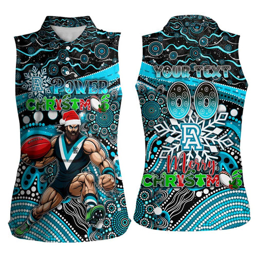 Merry Christmas AFL Power Women Sleeveless Polo Shirt Aboriginal Santa Football Mascot
