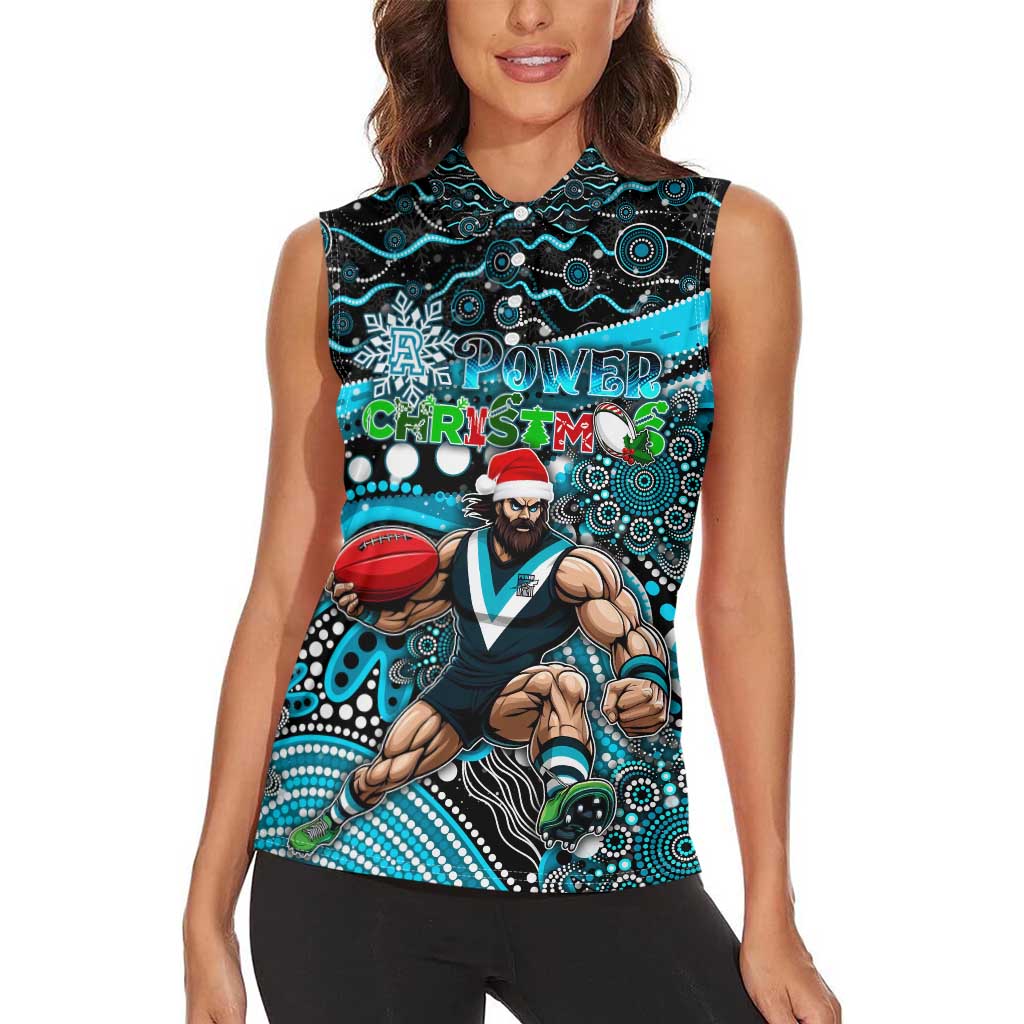 Merry Christmas AFL Power Women Sleeveless Polo Shirt Aboriginal Santa Football Mascot