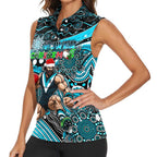 Merry Christmas AFL Power Women Sleeveless Polo Shirt Aboriginal Santa Football Mascot