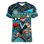 Merry Christmas AFL Power Women V-Neck T-Shirt Aboriginal Santa Football Mascot
